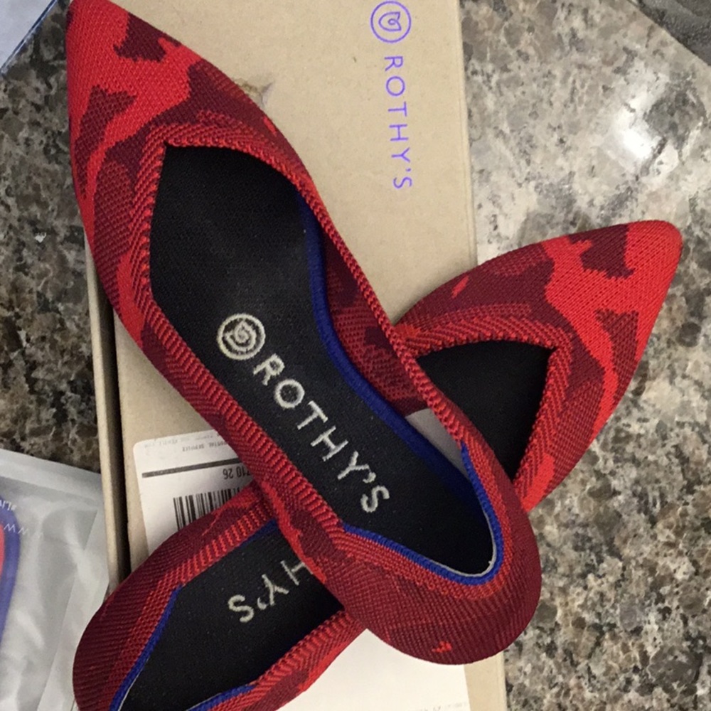 Rothy’s red camo shoes